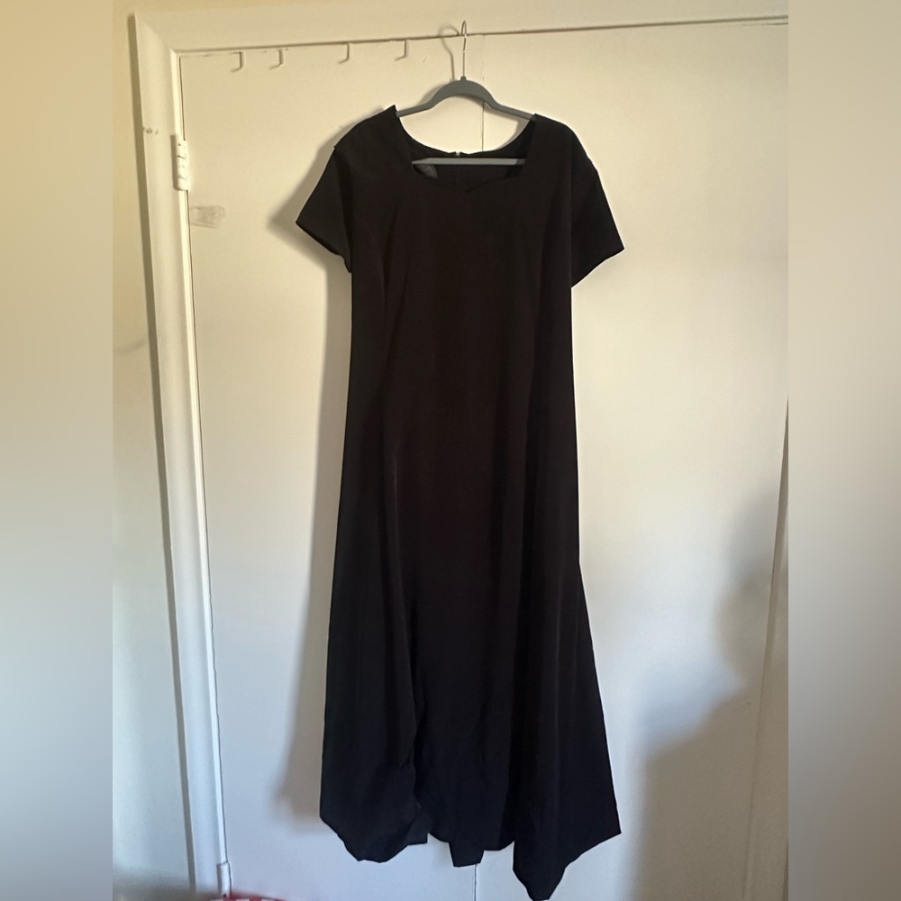 Classic Black Short-Sleeve A-Line Dress - Brand Not Visible